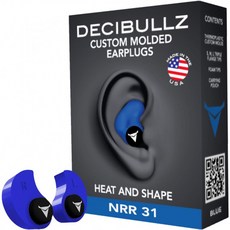 Decibullz-NRR 31 맞춤형 몰드 귀마개 안전 여행 작업 및 촬영을위한 완벽한 착용 귀 보호 (파란색)