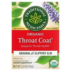 트레디셔널 메디셔널 유기농 Throat Coat 오리지널 느릅나무 티백 16개, 2g, 16개입, 1개