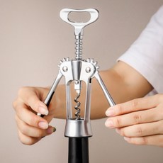 보리도리 수동 원터치 와인오프너, 1개, 실버