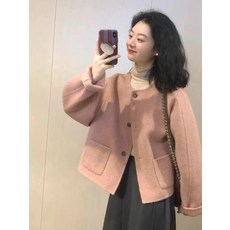 해피유통 여성용 코트 추동 스몰카라 모직코트 모직코트 숏 캐주얼 mgy