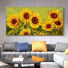 아름다운 해바라기 보석십자수 대형사이즈 집순이 아이템 부자되는 선물 70x40cm, 100 * 50CM 고점도 원형 드릴 풀 드릴
