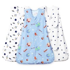 David's kids 3팩 100% 면 아기 수면 주머니 12-18개월 양방향 지퍼가 있는 매우 부드러운 웨어러블 담요 남아 여아용 편안한 유아 침낭 뉴트럴 라지 사이즈, 공간
