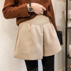 임산부 임부 복 미니 여성 여자 반바지 A 라인 핏 봄 가을 겨울 숏 짧은 팬츠 3부 통 밑단 큰 넓은 기모 털 울 모 모직 두툼한 바지 주머니 있는 검정 검은 블랙 색 하비리아