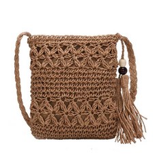 여자 해변 짠 짚 어깨 메신저 가방 Tassel Boho Hollow 아웃 크로 셰 뜨개질 크로스 바디 핸드백 마크라메 지갑