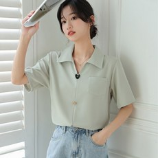 ANYOU 여성 브이넥 루즈핏 반팔 블라우스 여름 일상생활 캐주얼 셔츠