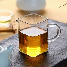 사각 숙우 유리컵 200ML 모던 차머그 차마시기 투명 유리잔, 1개