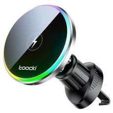 Toocki 맥세이프 차량용 고속 무선 충전 거치대 15W 송풍구형, 블랙 블랙