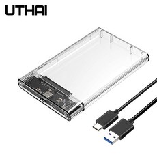 UTHAI T09 유형 C 2.5 "하드 드라이브 인클로저 투명 모바일 HDD 상자 USB3.1 SSD 케이스 USB C 케이블로 휴대용 하드 디스크|HDD 인클로저|, 1개, 단일, USB3.1(TYPE-C)