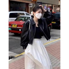 우아글로벌 카라 블루종 가죽자켓
