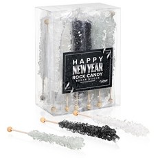 Candy Envy - 새해 복 많이 받으세요 락 캔디 슈가 스틱 - 18개 개별 포장 - 실버 블랙 화이트, 1개