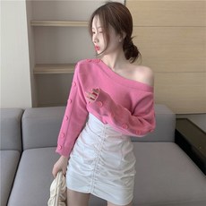 W2509 여성 루즈핏 오프숄더 니트 스웨터