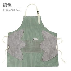 방수 앞치마 귀여운 일본 여성 성격 한국 가정 부엌 기름 방지 작업복 손을 집 덮개를 닦을 수 있습니다, 3 꽃잎 꽃 녹색은 손을 닦을 수 있습니다