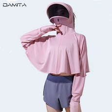 DAMITA 여성용 아웃도어 선캡 집업 망토 해빛차단 일체형