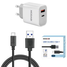 모가비 듀얼 USB C PD 30W 고속 충전기 + C타입 고속 충전케이블 세트, 1세트