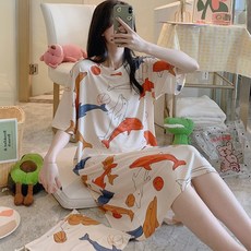 글로벌코스모스 천주머니 잠옷치마 여름 싹트다 그린 다이노스 반팔 와이드 루즈핏 봄가을 얇은 학생 홈웨어