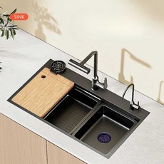 스테인레스 싱크볼 사각싱크볼 수전 교체 가정용, 상세페이지 참고, 블랙 60x45 (4단 레인샤워+정수)