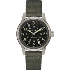 해밀턴 시계 불로바 남성 밀리터리 헤리티지 핵 베테랑의 3핸드 오토매틱 블랙 NATO 가죽 스트랩 스타일의 스테인리스 스틸 제작 이니셔티브 96A259