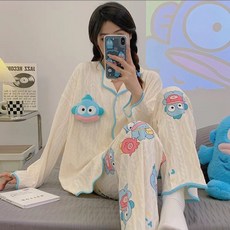 산리오 한교동 잠옷 봄가을 긴팔 2024년 캐릭터 홈웨어 세트니트 면 원단