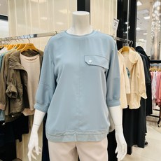 요하넥스 플랩포인트 밑단스트링 블라우스(스카이블루)
