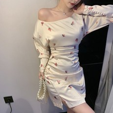 새틴 플라워 원피스 옆트임 가오리 공단 루즈핏 셔링