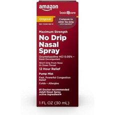 Amazon Basic Care 아마존 베이직 케어 노 드립 비강 스프레이 12시간 분해제 펌프 미스트 옥시메타졸린 HCl 냉·알레르기 1플로즈1팩, 1개, 30ml