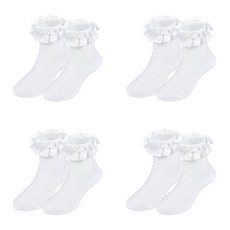 WBZOTSS Toddler Girls Double Lace Ruffle SocksBaby Girl Cotton Eyelet Frilly Dress Socks 6-12 Months