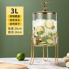 워터디스펜서 유리 탄산음료 주스 물병 카페 수도꼭지, E.3L+골드마개+골드프레임(유리사슴커버), 1개