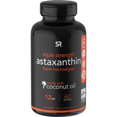 Astaxanthin (12mg) with Organic Coconut Oil 아스타잔틴 12mg 과 유기농 스포츠리서치 코코넛 오일 함유 비 GMO 및 글루텐 프리, 60 정, 1개, 60정