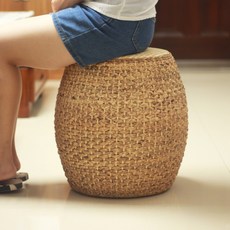 라탄 1인용 의자 원목 스툴 인테리어 카페 라탄의자, 물 지팡이 의자 (직경 31cm 높이 42cm)
