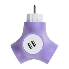 테트라포드 고용량 멀티탭 2구 USB 퍼플 안전 접지 컬러 디자인 에어컨 냉장고 멀티 콘센트, 1개, 13cm