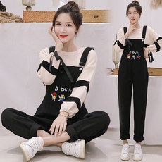 데님멜빵팬츠 청멜빵팬츠 소녀 봄 가을 룩 중학교 학생 와이드 루즈핏 바디슈트 슬립