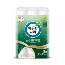 깨끗한나라 순수 프리미엄 화장지 33m 30롤 1팩, 30개입, 1개