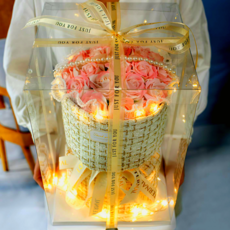 비비드하우스 LED 기념일 장미 비누 꽃다발, 핑크장미, 1개