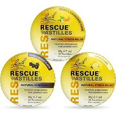 바흐 레스큐 패스틸 Bach RESCUE PASTILLES 무설탕 천연 캔디 35g 4개, 멀티 플레이버 3 카운트 (신규)