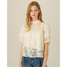 바네사브루노 아떼 19FW 화이트 레이스장식 울혼방 반팔블라우스 VLBL9D409OW