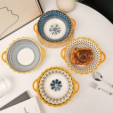 MorningSea 북유럽 도자기 양손 그릇 샐러드 예쁜 디자인 그릇 라면 그릇 세트, 4개, 화이트 4개, 화이트