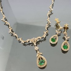 RUSIA 천연에메랄드 귀걸이목걸이(14k골드 14.5g 150개큐빅 WM)