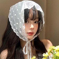 시스루 레이스 도트 헤어 스카프 두건 반다나 보닛