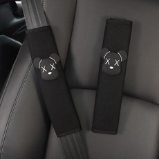 올위듀 자동차 안전벨트 커버 쿠션 심플 베어, 2개, 블랙