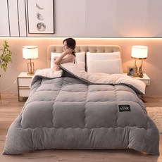 Meainna스웨이드 이불 폴라폴리스 겨울 보온 도톰한 우유 이불 솜3000g, 그레이
