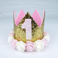 오렌지밀크 백일상 돌 두돌 글리터 아기 화관 신생아 50일 100일상 셀프 촬영 소품 사진, 1돌