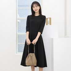 프롬코 여성 7부소매 블랙 핀턱 롱 원피스 FRC180 롬코 여성 7부소매 블랙 핀턱 롱 원피스 FRC180