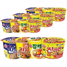 오뚜기 큰사발 라면 4종 ( 진라면 컵 순한맛 110g +진라면 컵 매운맛 110g +진짬뽕 컵 115g+참깨라면 컵 110g) 각 4개씩, 1세트
