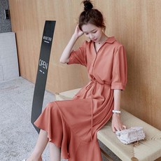 ANYOU 원피스 넉넉하고 고급스런 여름 날씬해 기질의 미디스커트 원피스