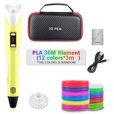 어린이용 3D 드로잉 펜 LCD 스크린 호환 PLA 필라멘트 장난감 크리스마스 선물 3D 프린팅 펜, 9) yellow 36M, yellow 36M