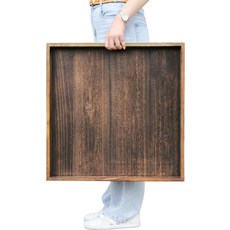 Gurfuy 엑스트라 라지 정사각형 오토만 테이블 트레이 61cm(24인치) - 농가 장식용 오버사이즈 커피 트레이 거실 주방 카운터 아침 식사를 위한 소박한 나무 서빙 브라, 3)브라운. - Round-20 inch, 1개