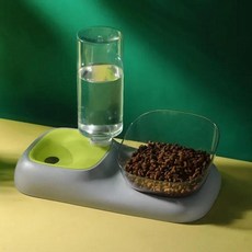 반려동물 그릇 고양이 먹이 공급기 자동 리필, 2. green gray