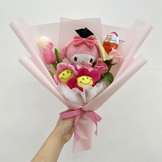 학사모 산리오 인형 꽃다발 비누꽃 조화 졸업 유치원 재롱잔치 학예회 발표회 졸업식 선물, 마이멜로디+킨더조이(여아)