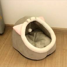 반 밀폐형 개 개집 따뜻하고 편안한 고양이 집 콘 플러시 천막 이동식 및 세척 가능 고양이 텐트 귀여운 애완 동물 동굴 침대, 회색, 에스 28x28x30cm