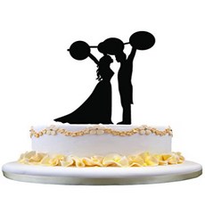 restore2a Unique Wedding Cake Topper- Bride and Groom Lifting The Barbell Silhouette restore2a 독특한 웨, 1